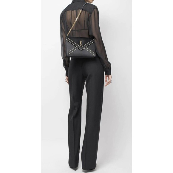 NEW! Saint Laurent YSL Black Chain Envelope Shoulder Bag Purse Authentic - Picture 5 of 15